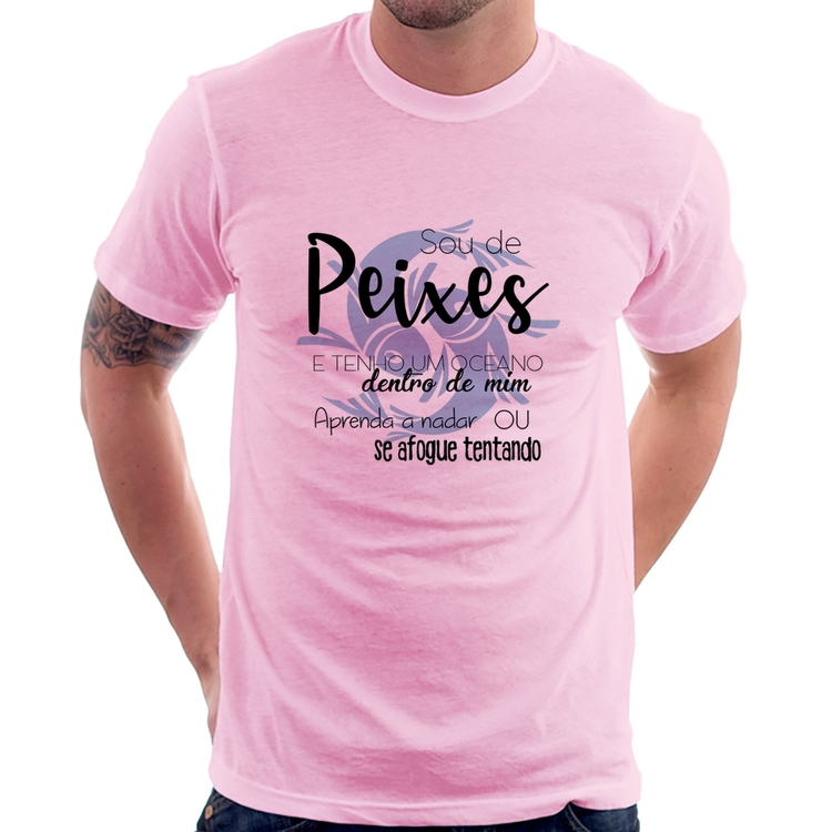 Camiseta Sou de Peixes - Rosa Bebê