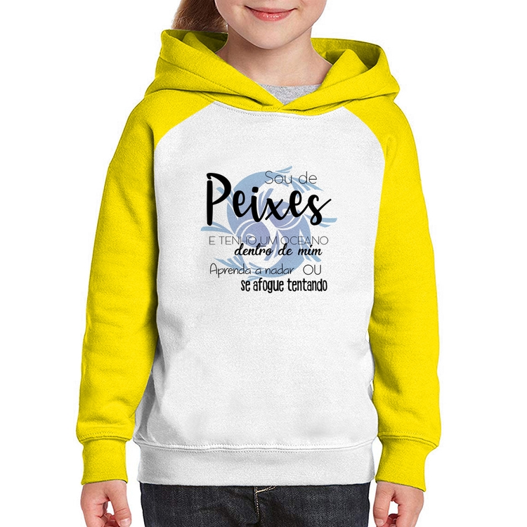 Moletom Infantil Sou de Peixes - Branco/Amarelo