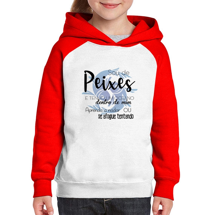 Moletom Infantil Sou de Peixes - Branco/Vermelho