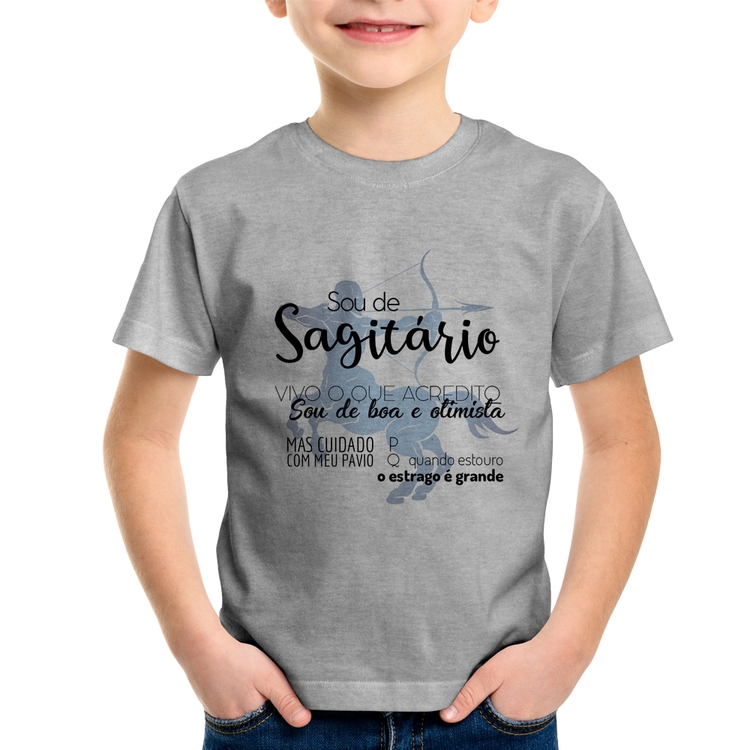 Camiseta Infantil Sou de Sagitário - Cinza