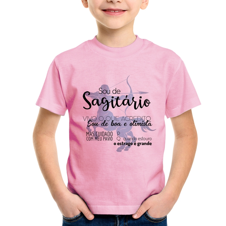 Camiseta Infantil Sou de Sagitário - Rosa Bebê