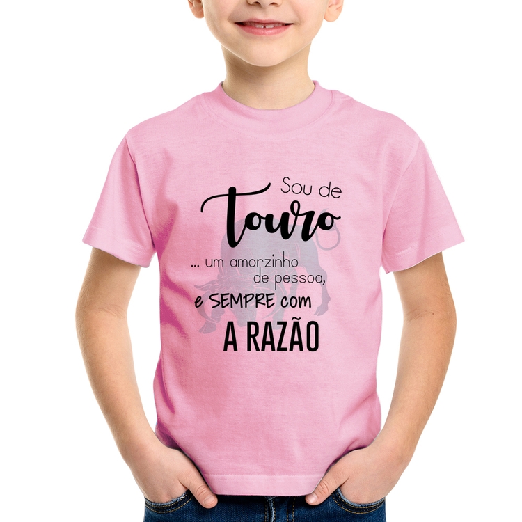 Camiseta Infantil Sou de Touro - Rosa Bebê