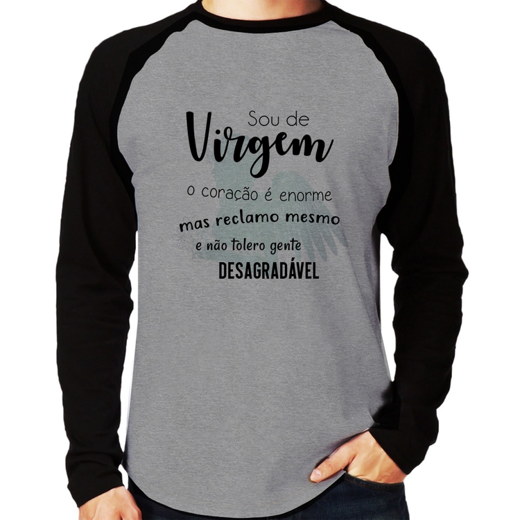 Camiseta Raglan Sou de Virgem Manga Longa - Cinza/Preto