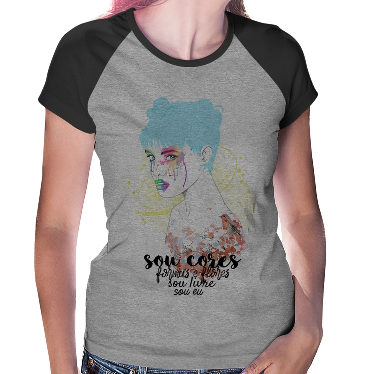 Baby Look Raglan Sou eu - Cinza/Preto