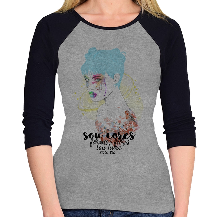 Baby Look Raglan Sou eu Manga 3/4 - Cinza/Preto