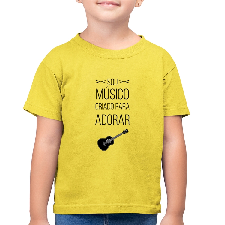 Camiseta Algodão Infantil Sou músico criado para adorar - Amarelo Canário