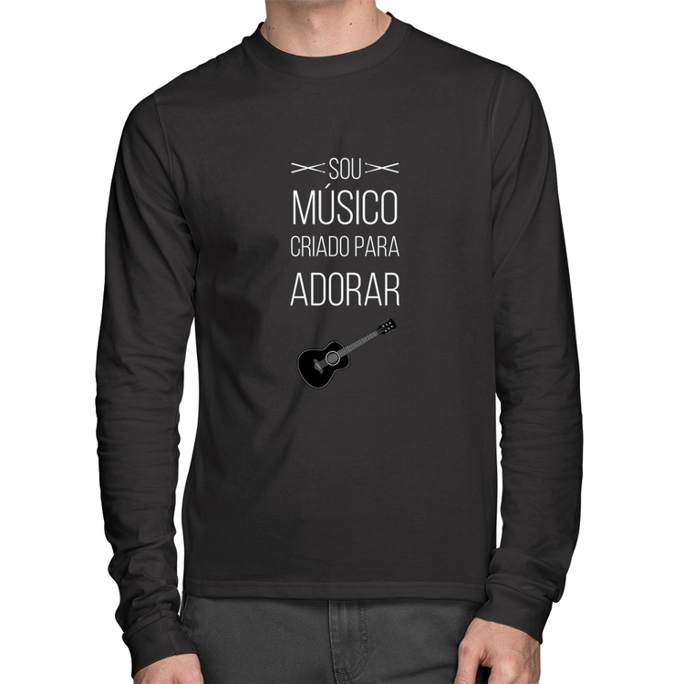 Camiseta Algodão Sou músico criado para adorar Manga Longa