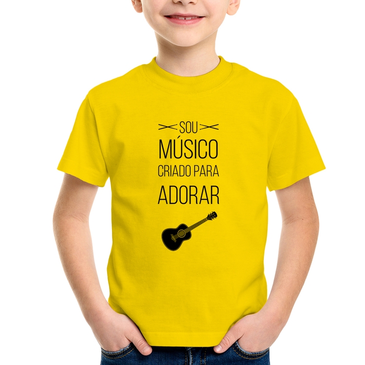 Camiseta Infantil Sou músico criado para adorar - Amarela