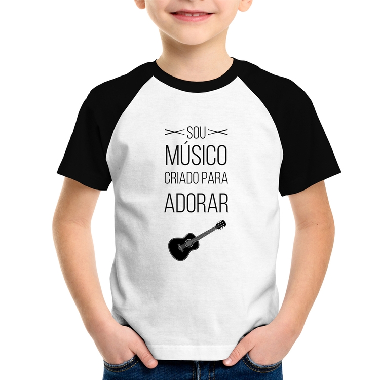 Camiseta Raglan Infantil Sou músico criado para adorar