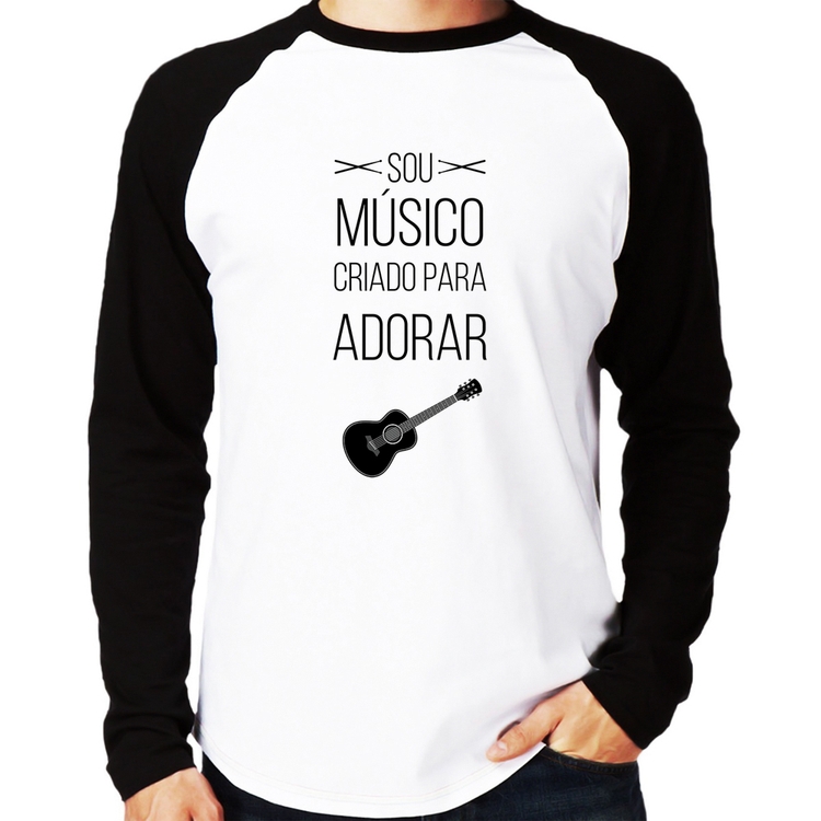 Camiseta Raglan Sou músico criado para adorar Manga Longa