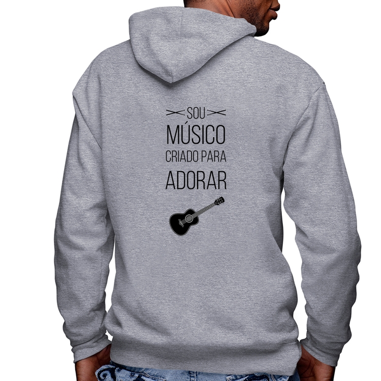 Blusa Moletom Sou músico criado para adorar Masculina com Capuz e Zíper - Mescla