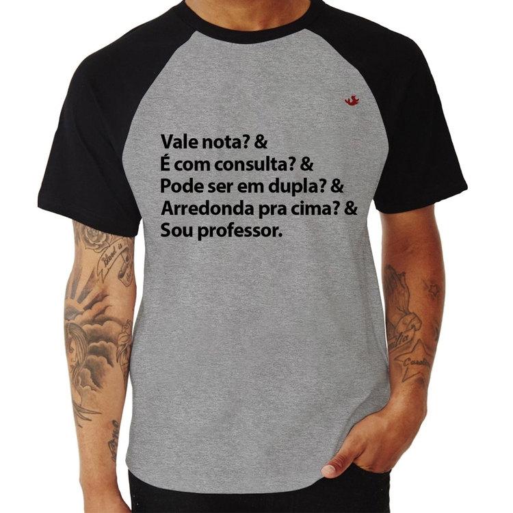 Camiseta Raglan Sou professor - Cinza/Preto