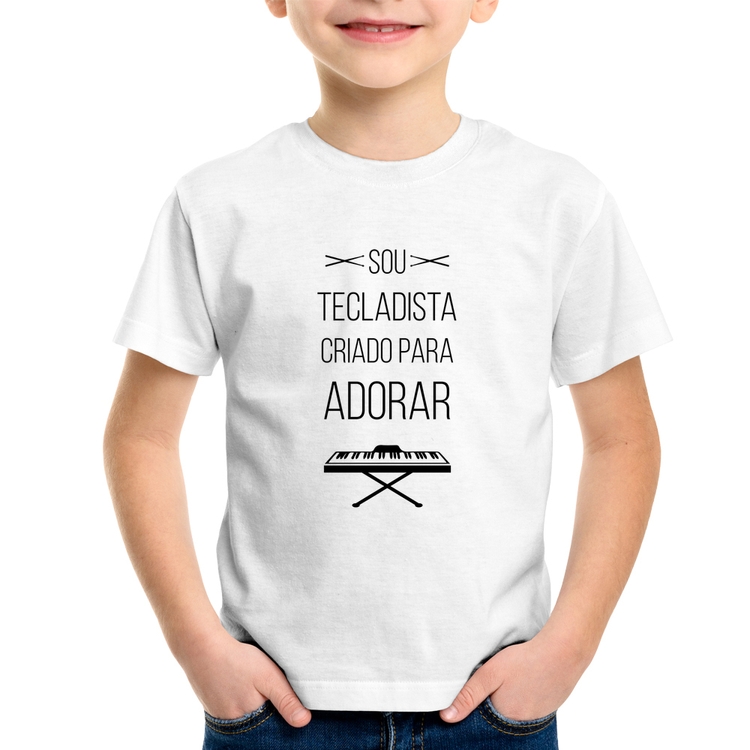 Camiseta Infantil Sou tecladista criado para adorar