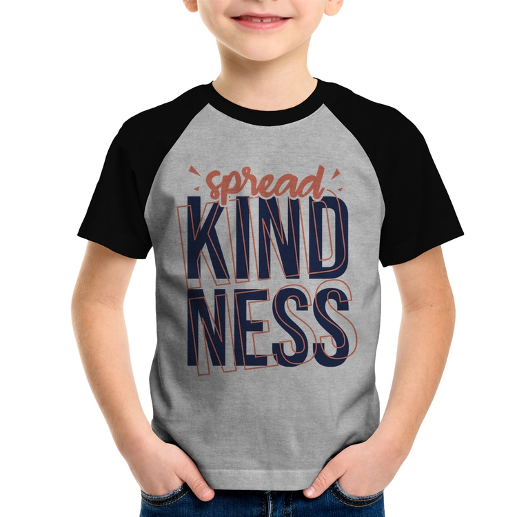 Camiseta Raglan Infantil Spread Kindness - Cinza/Preto