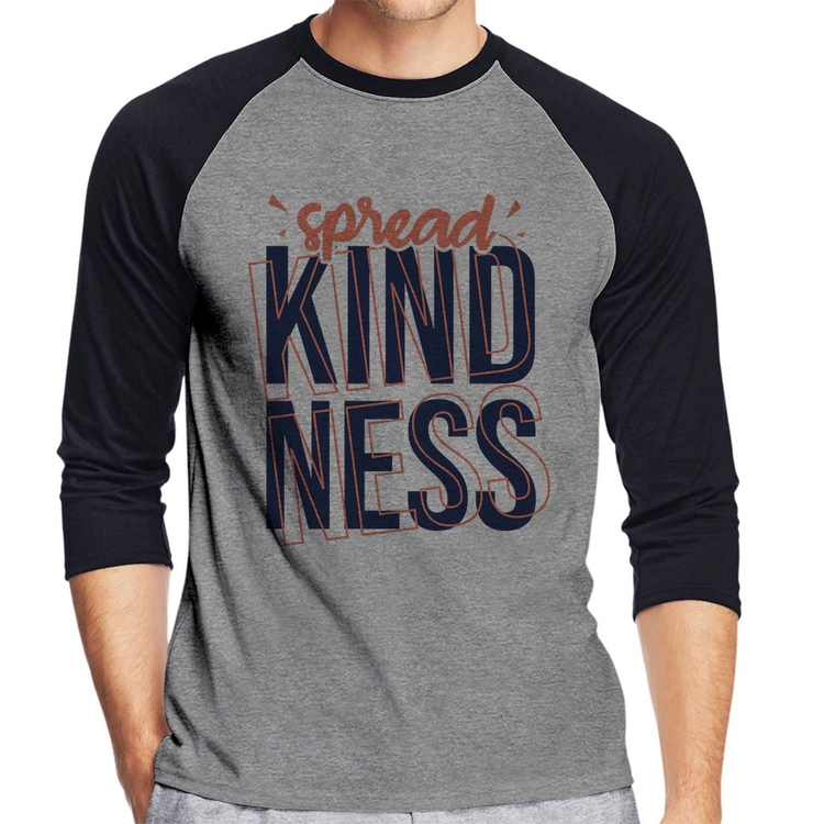 Camiseta Raglan Spread Kindness Manga 3/4 - Cinza/Preto