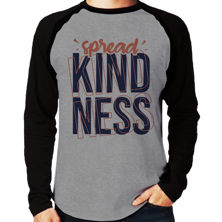 Camiseta Raglan Spread Kindness Manga Longa - Cinza/Preto