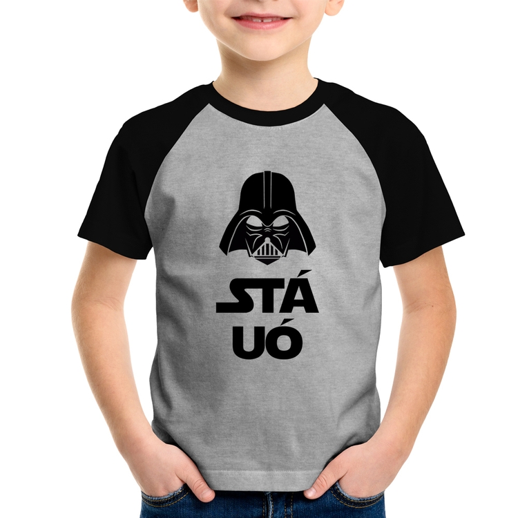 Camiseta Raglan Infantil Stá Uó - Cinza/Preto