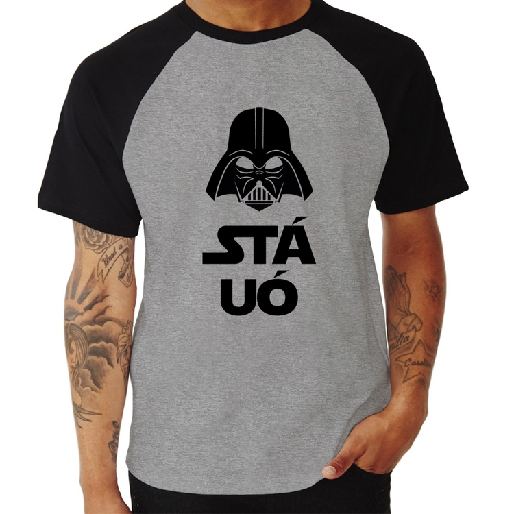 Camiseta Raglan Stá Uó - Cinza/Preto