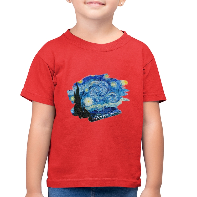 Camiseta Algodão Infantil Starry Night - Vermelha