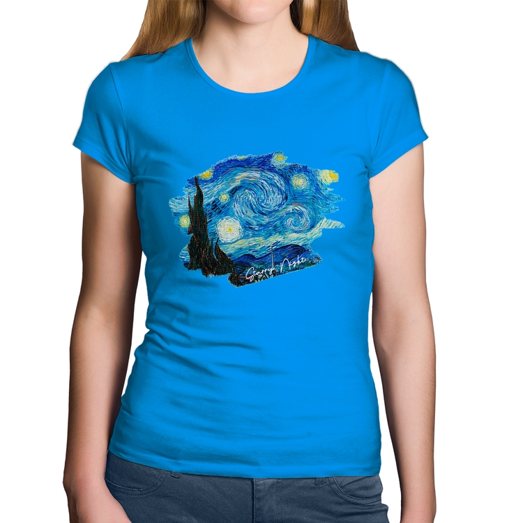 Baby Look Algodão Starry Night - Azul