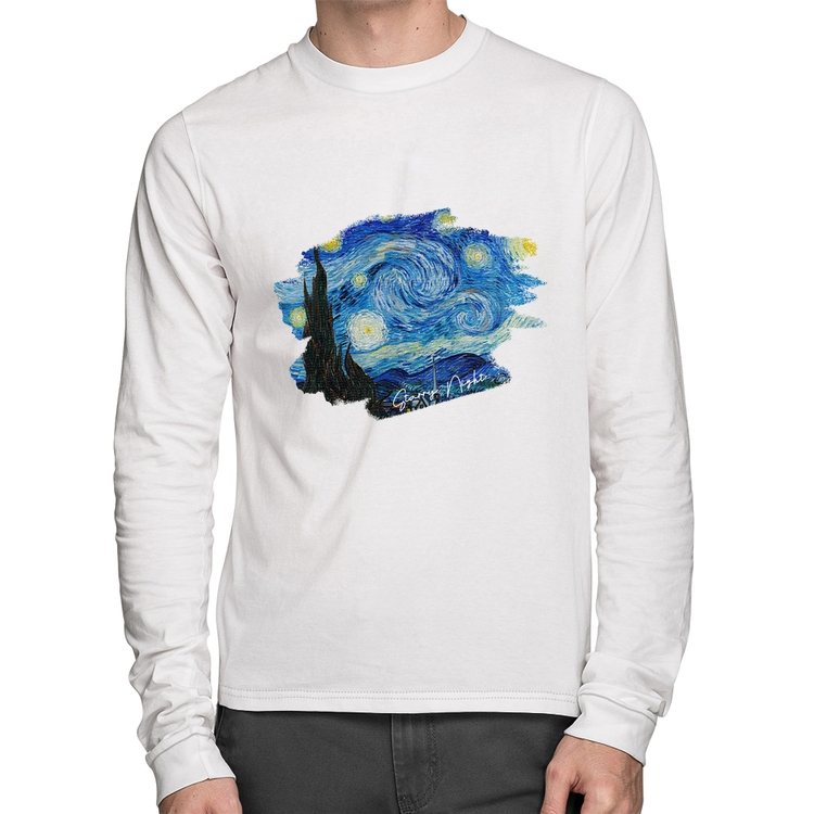 Camiseta Algodão Starry Night Manga Longa - Branca