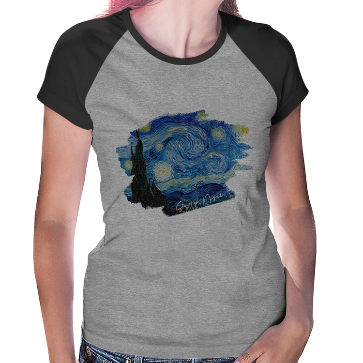 Baby Look Raglan Starry Night - Cinza/Preto