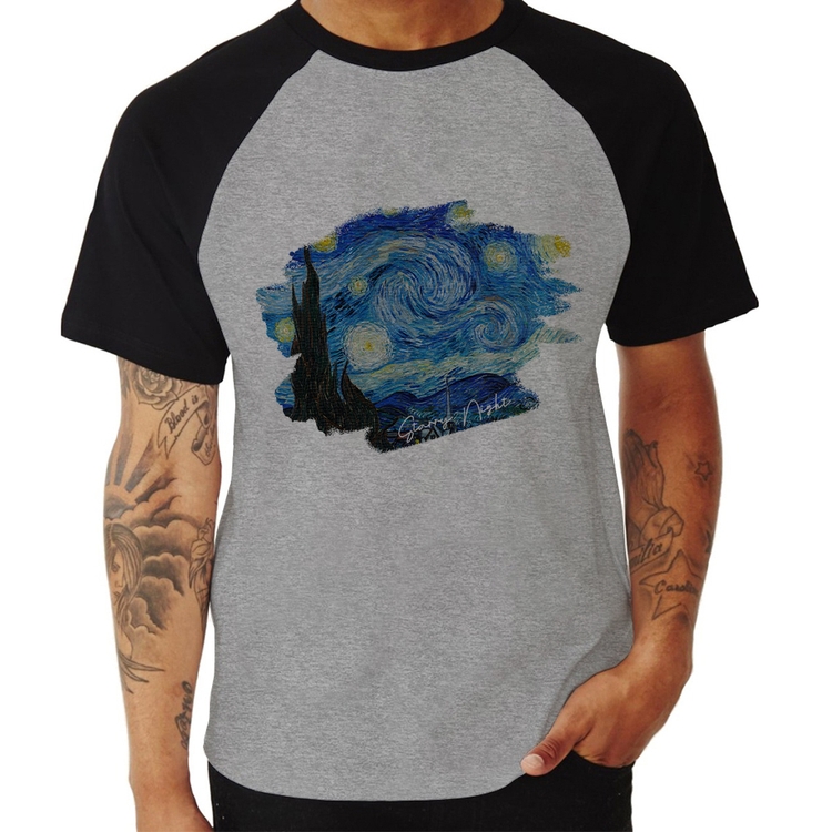 Camiseta Raglan Starry Night - Cinza/Preto