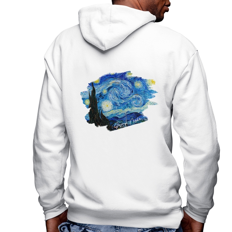 Blusa Moletom Starry Night Masculina com Capuz e Zíper - Branca