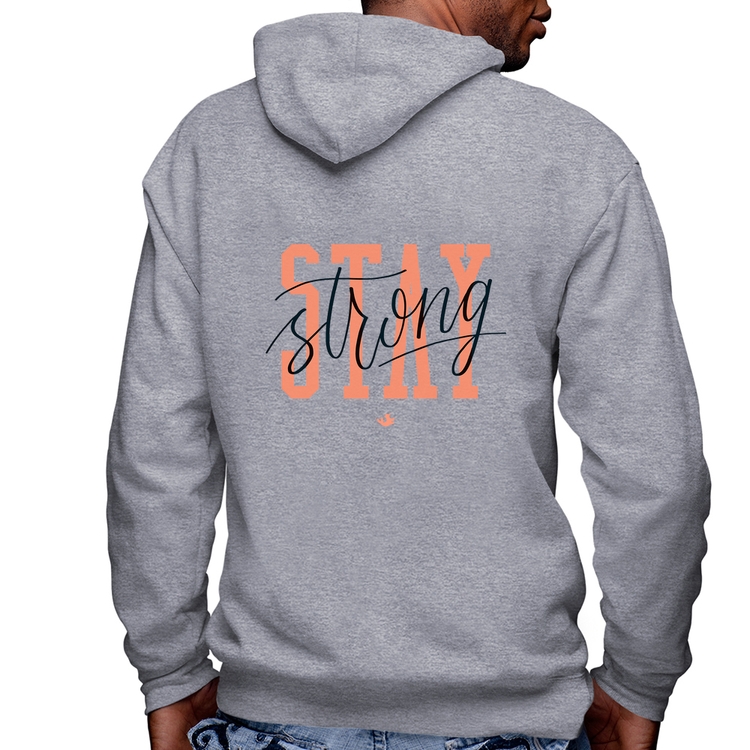 Blusa Moletom Stay Strong Masculina com Capuz e Zíper - Mescla