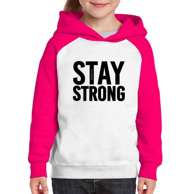 Moletom Infantil Stay Strong - Branco/Rosa