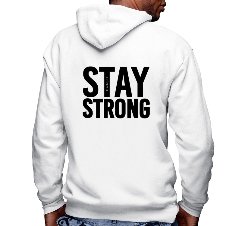 Blusa Moletom Stay Strong Masculina com Capuz e Zíper - Branca