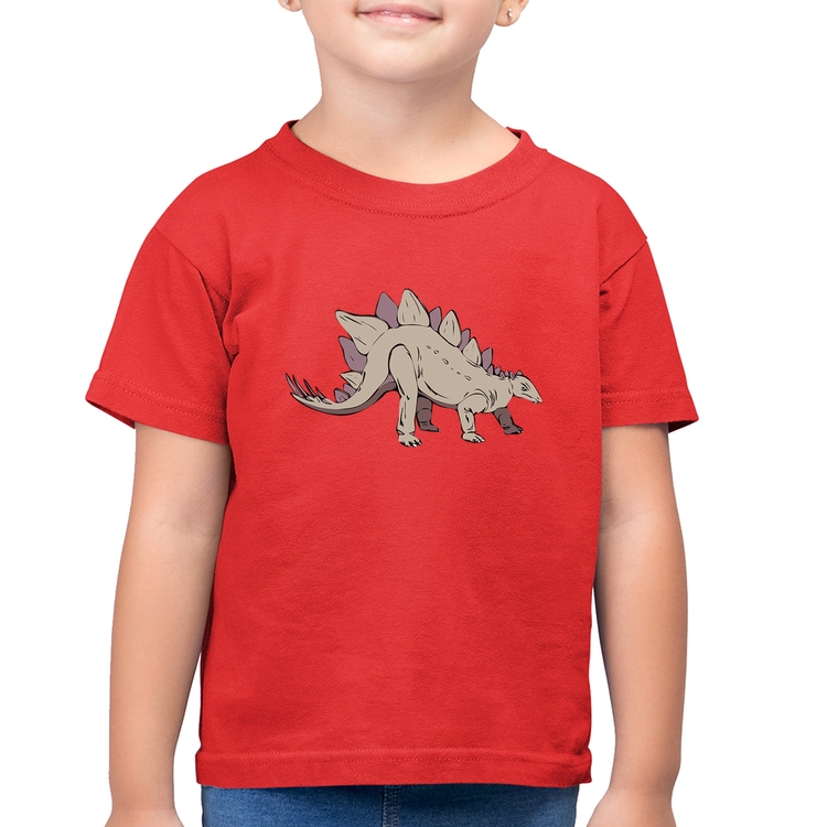 Camiseta Algodão Infantil Stegosaurus - Vermelha