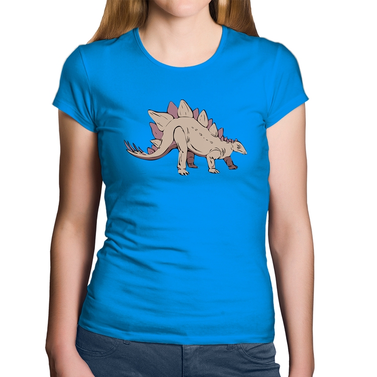 Baby Look Algodão Stegosaurus - Azul