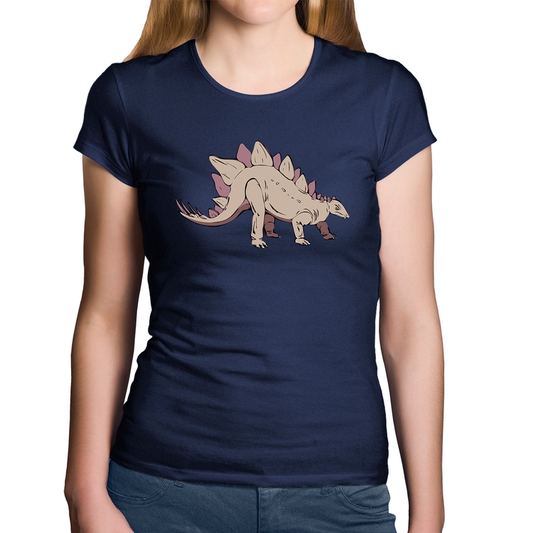 Baby Look Algodão Stegosaurus - Marinho