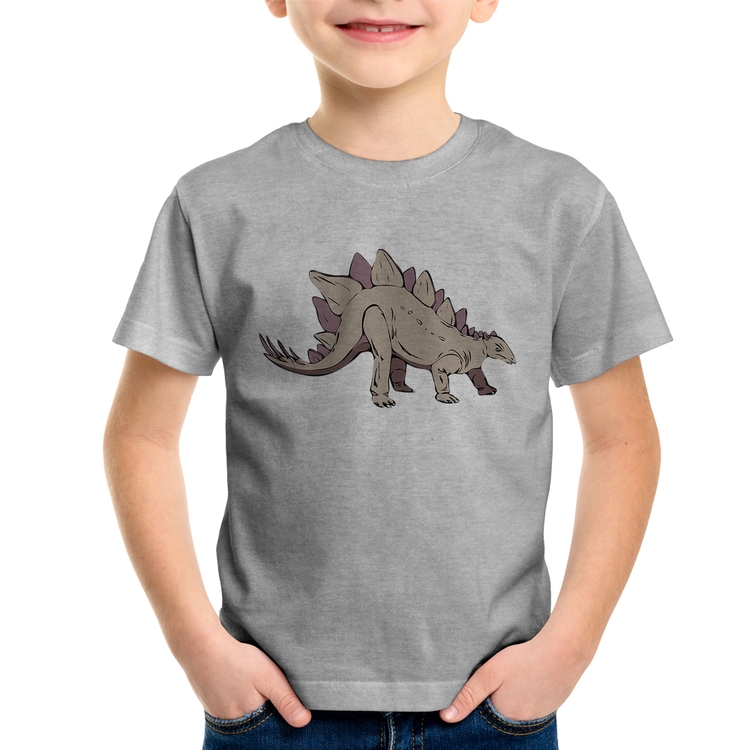 Camiseta Infantil Stegosaurus - Cinza