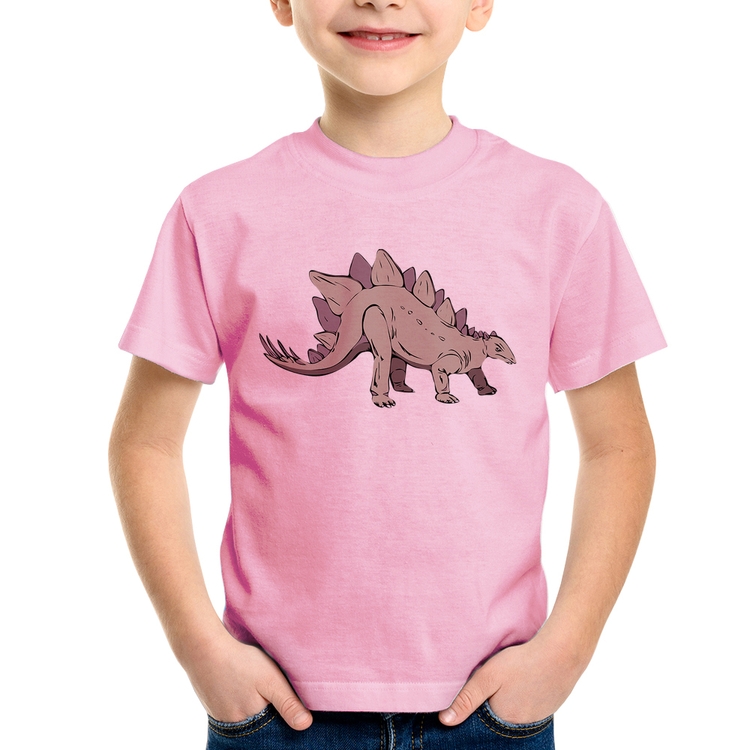 Camiseta Infantil Stegosaurus - Rosa Bebê