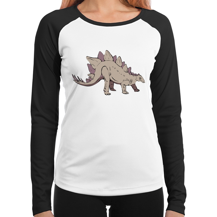 Baby Look Raglan Stegosaurus Manga Longa