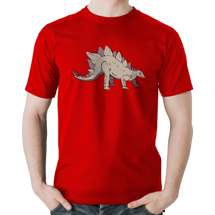 Camiseta Algodão Stegosaurus - Vermelha