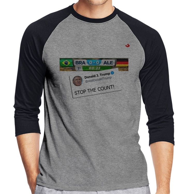 Camiseta Raglan Stop the Count 7x1 Manga 3/4 - Cinza/Preto