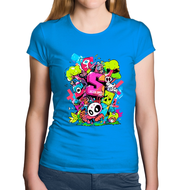 Baby Look Algodão Street Style - Azul