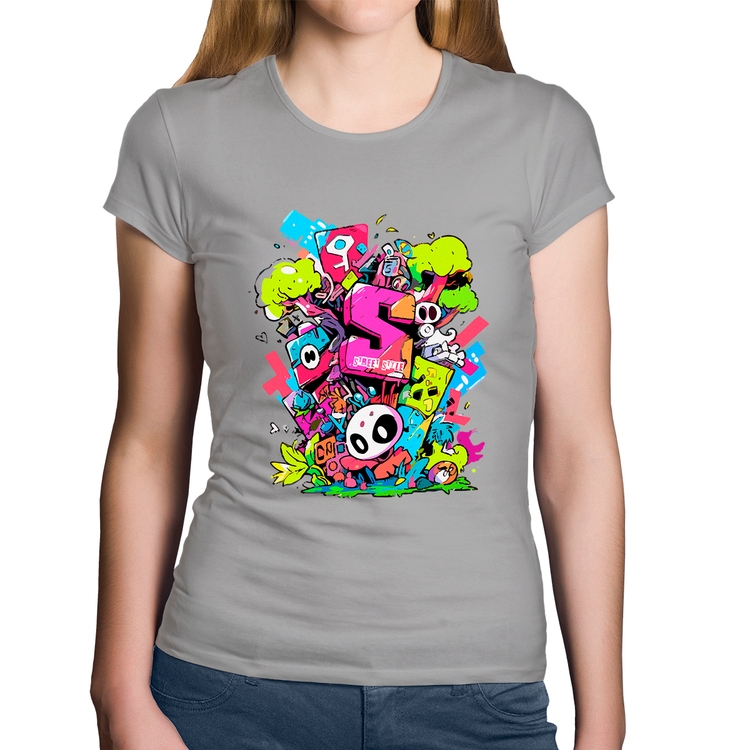 Baby Look Algodão Street Style - Cinza