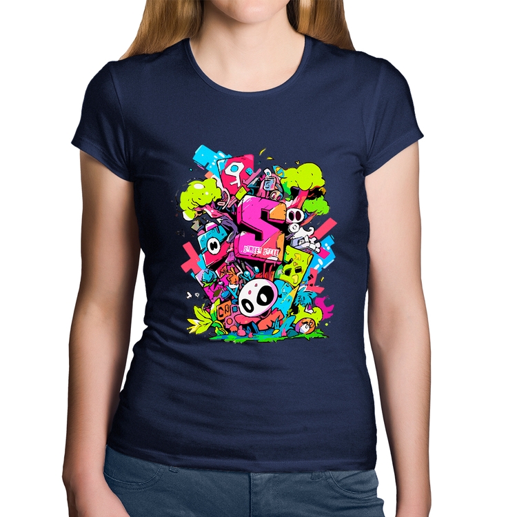 Baby Look Algodão Street Style - Marinho