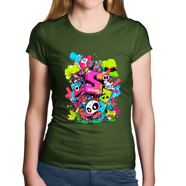 Baby Look Algodão Street Style - Musgo