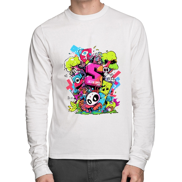 Camiseta Algodão Street Style Manga Longa - Branca