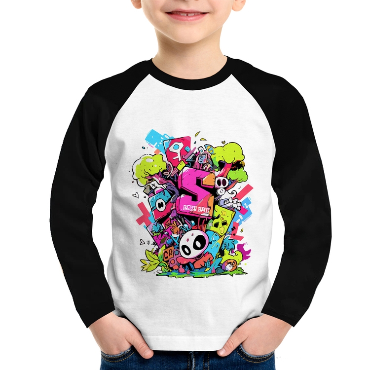 Camiseta Raglan Infantil Street Style Manga Longa