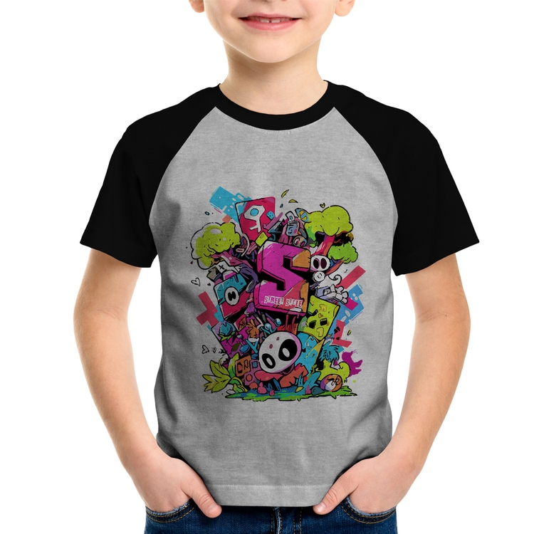 Camiseta Raglan Infantil Street Style - Cinza/Preto