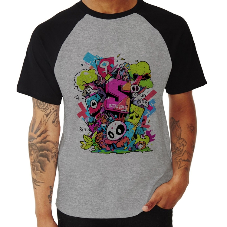 Camiseta Raglan Street Style - Cinza/Preto