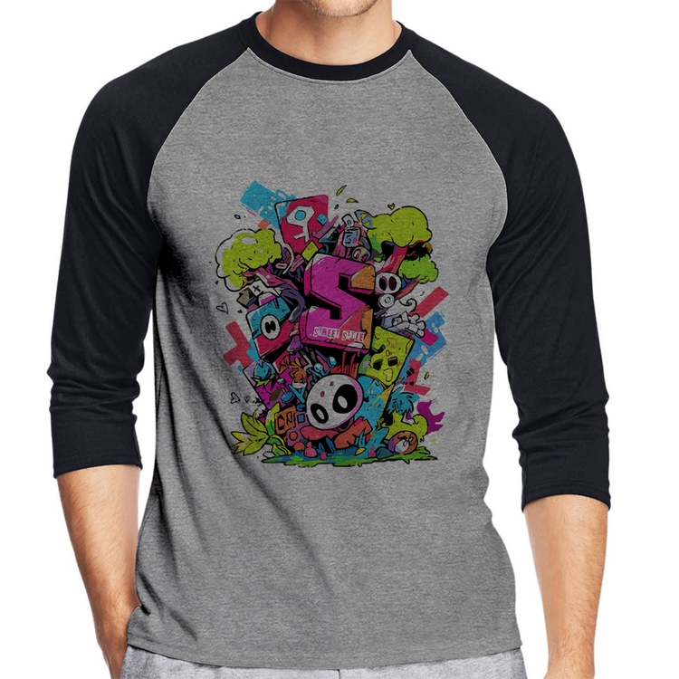 Camiseta Raglan Street Style Manga 3/4 - Cinza/Preto