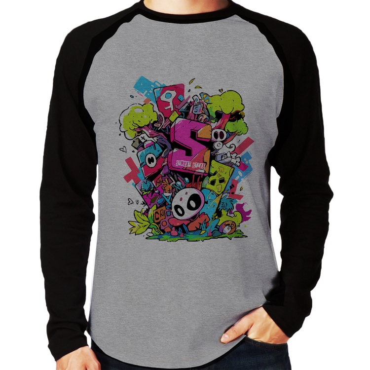Camiseta Raglan Street Style Manga Longa - Cinza/Preto