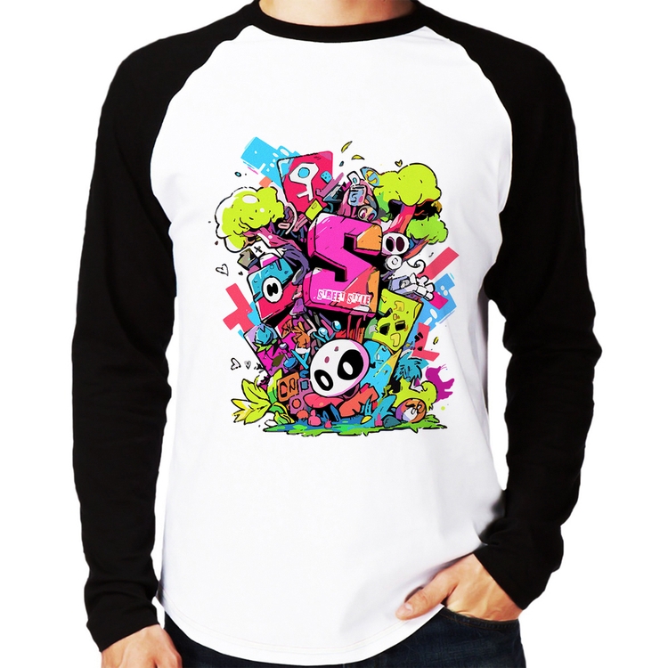 Camiseta Raglan Street Style Manga Longa